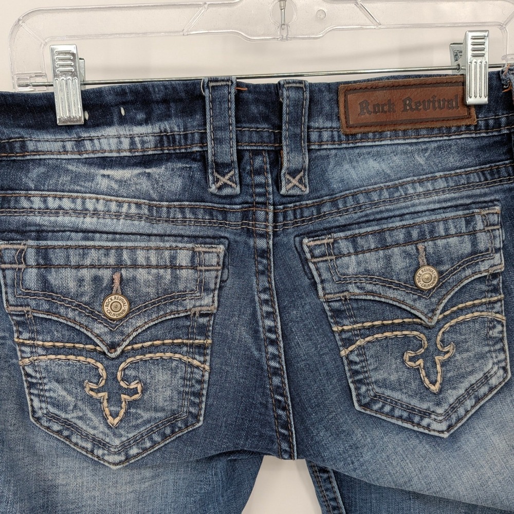 Rock Revival Bermuda Shorts Women 28 Blue Alivia Distressed Denim Y2K Western